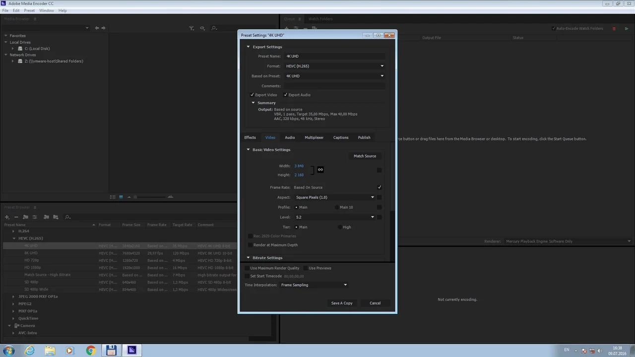 Adobe Media Encoder preview